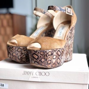 Jimmy Choo suede/snake folly wedges